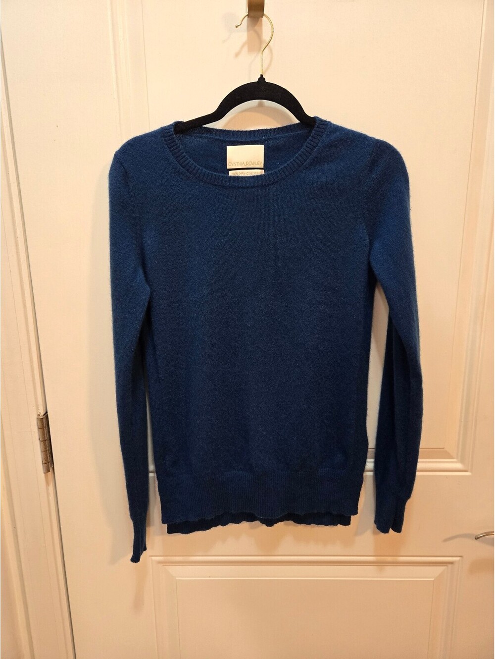 Cynthia Rowley 100% 2-Ply Cashmere Crewneck Knit Sweater Blue Medium